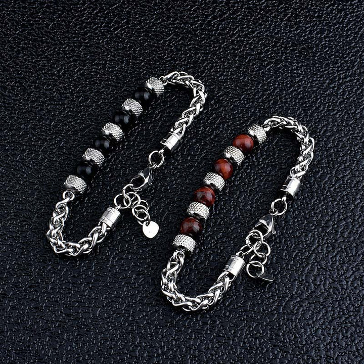 Pulsera de coraje con cuentas de ojo de tigre de ónix negro y Buddha Stones