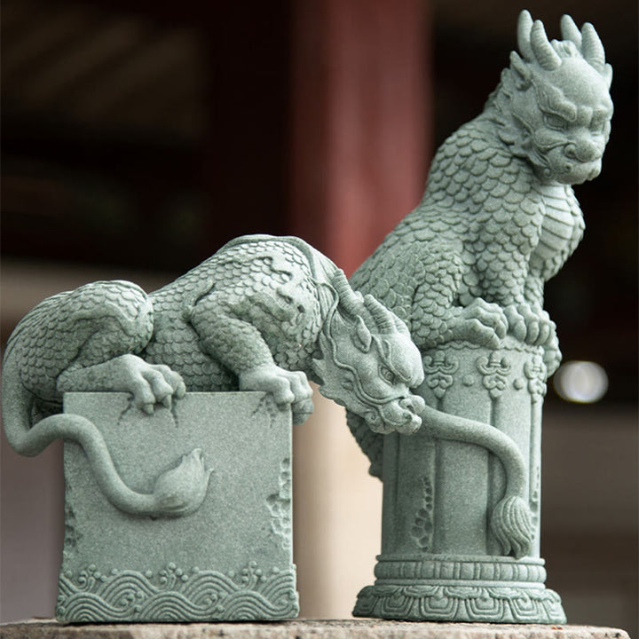 Buddha Stones Feng Shui, dragón sentado de pie, éxito, suerte, decoración del hogar