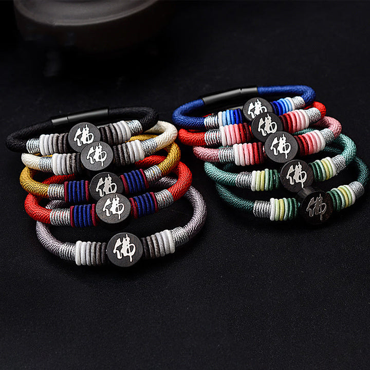 Pulsera de cuerda hecha a mano de ébano con personaje de Buda de Buddha Stones