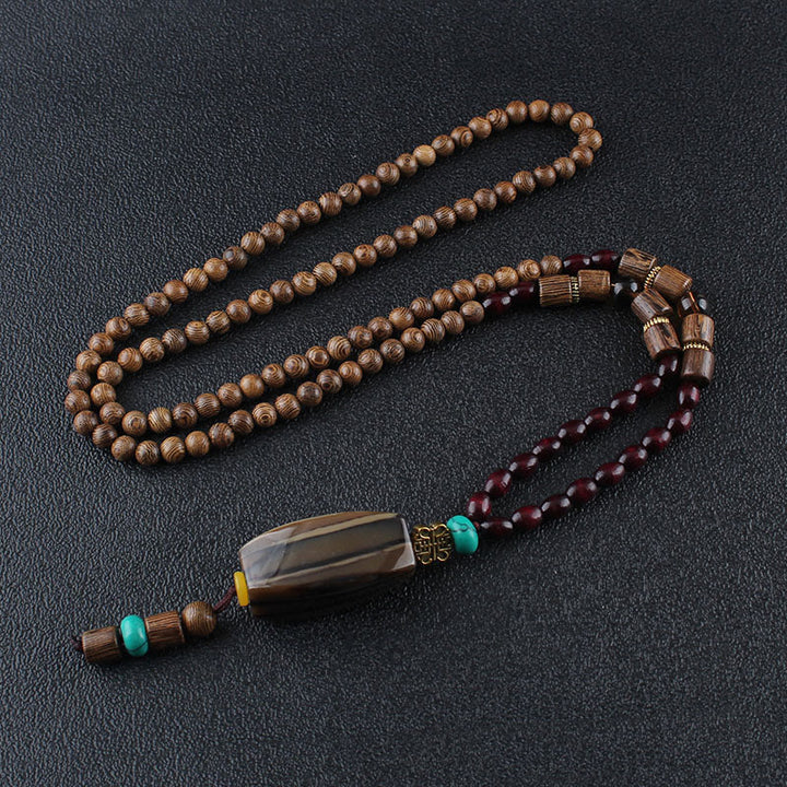 Buddha Stones, colgante de collar de paz de equilibrio de ágata de semilla Bodhi de madera de wengué tibetano
