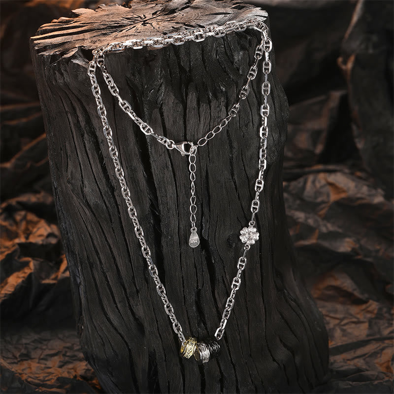 Colgante de cadena de energía de la suerte con diseño de flor de la dinastía Tang Retro de Plata de Ley 925