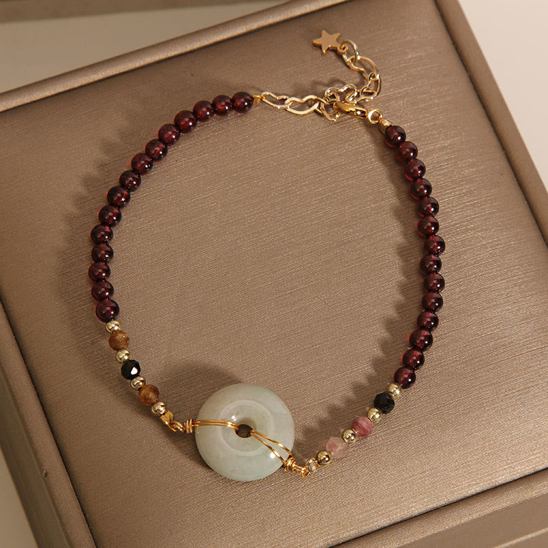 Pulsera de protección con hebilla de paz con cuentas de jade granate y Buddha Stones
