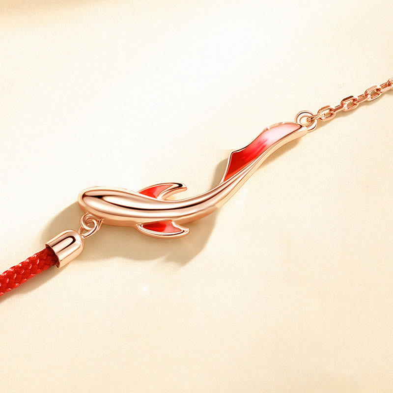 Pulsera de hilo rojo trenzado con estrella de loto y pez Koi de la suerte de plata de ley 925 con Buddha Stones