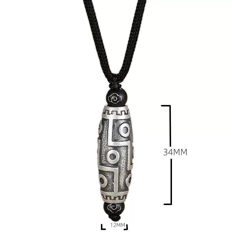 Buddha Stones Tíbet, colgante de collar de riqueza con patrón de cuentas Dzi de nueve ojos, nubes propicias de cobre