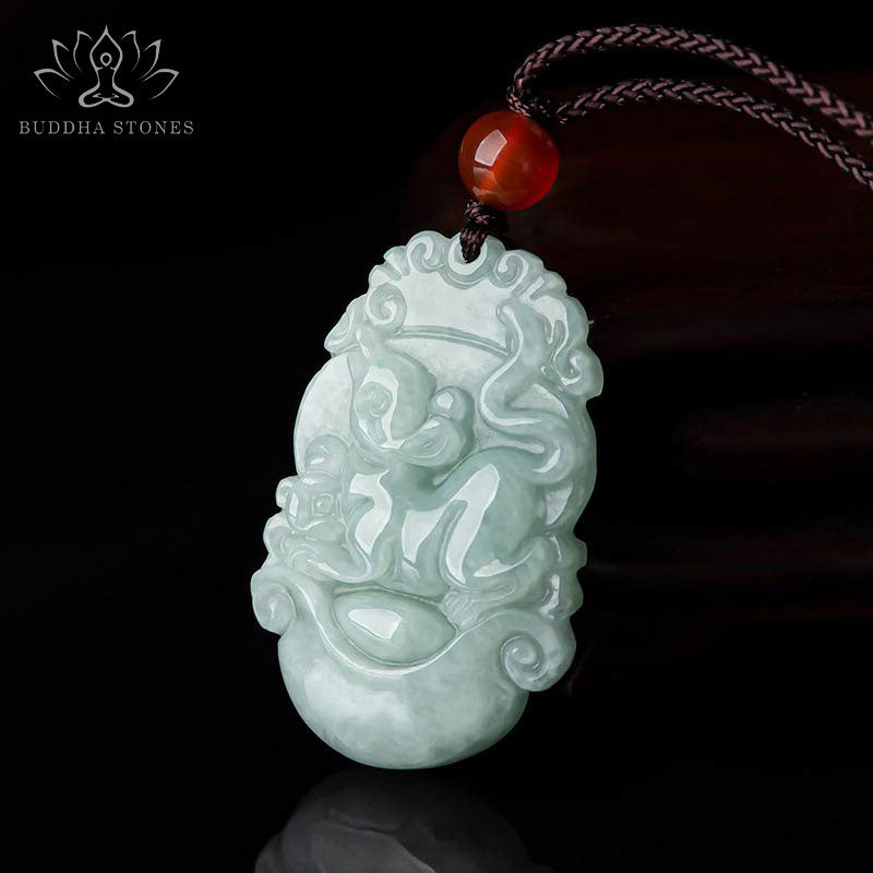 Collar con colgante de éxito del zodiaco chino con Buddha Stones de jade natural 12 - image 1