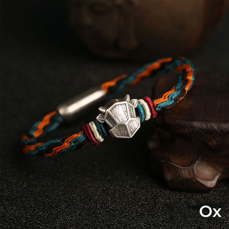 Pulsera de cuerda con nudo de reencarnación colorida, protección del zodiaco chino, Año del Dragón, plata de ley 999 hecha a mano con Buddha Stones
