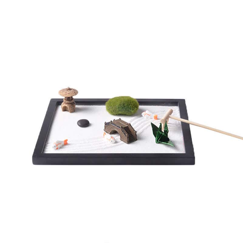 Pez Koi Pequeño Puente Hierba Paisaje Paz Meditación Zen Jardín Decoración