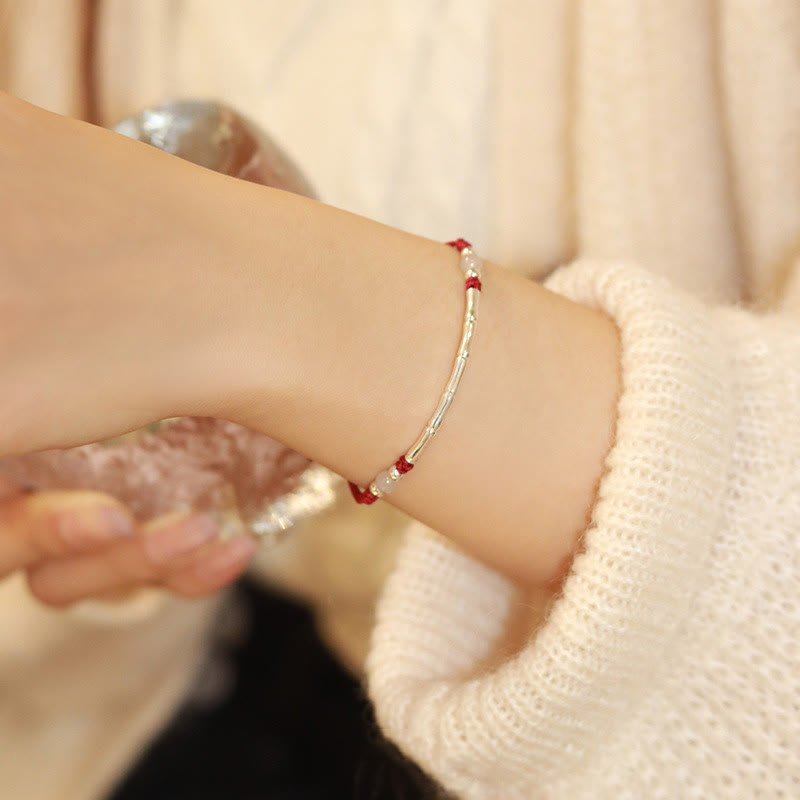 Pulsera trenzada de cuerda de protección de cuentas de ágata blanca de bambú de plata de ley 925 con Buddha Stones