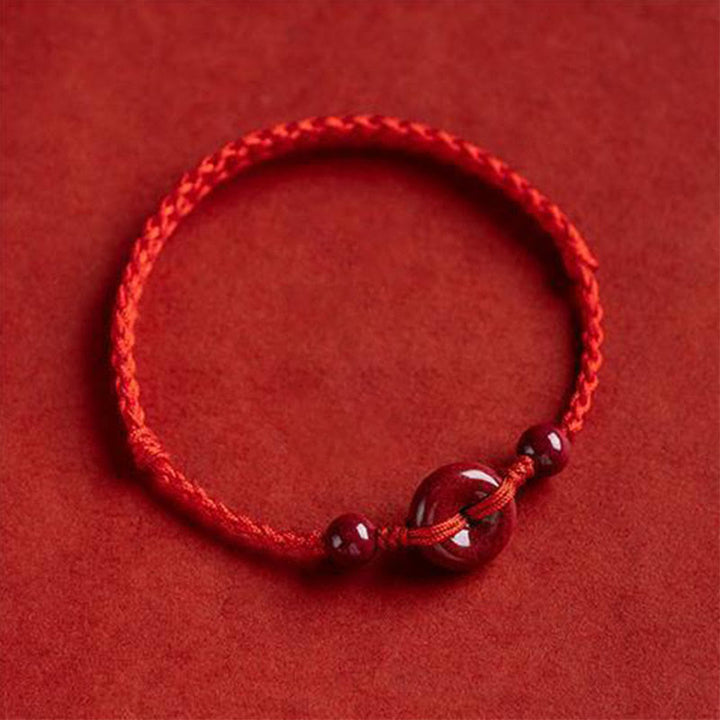 Pulsera tobillera con hebilla de paz de cinabrio hecha a mano con Buddha Stones, abalorio seguro y saludable, pulsera de bendición