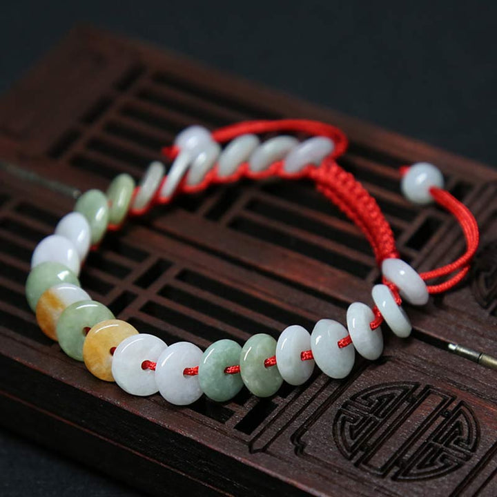 Pulsera de tejido de hilo rojo de la suerte de jade redondo con Buddha Stones