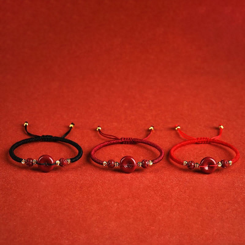 Pulsera trenzada de bendición con hebilla de paz y cinabrio de loto hecha a mano con Buddha Stones