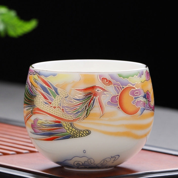 Taza de té de cerámica con Buddha Stones, dragón, Fénix, nubes propicias, sol, olas del océano, taza de té de Kung Fu