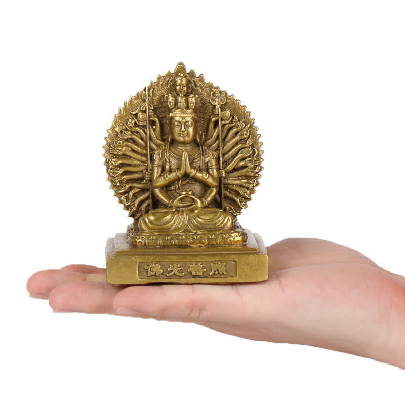 Chenrezig-estatuilla de Avalokitesvara de mil manos, protección de Bodhisattva Kuan Yin de doble cara, decoración de estatua de cobre sólido - image 2