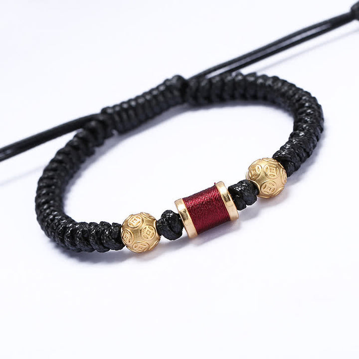 Pulsera de hilo trenzado con cuentas de moneda de cobre y plata de ley 999 con Buddha Stones