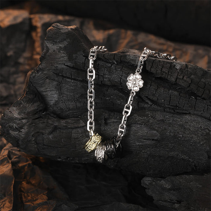 Colgante de cadena de energía de la suerte con diseño de flor de la dinastía Tang Retro de Plata de Ley 925