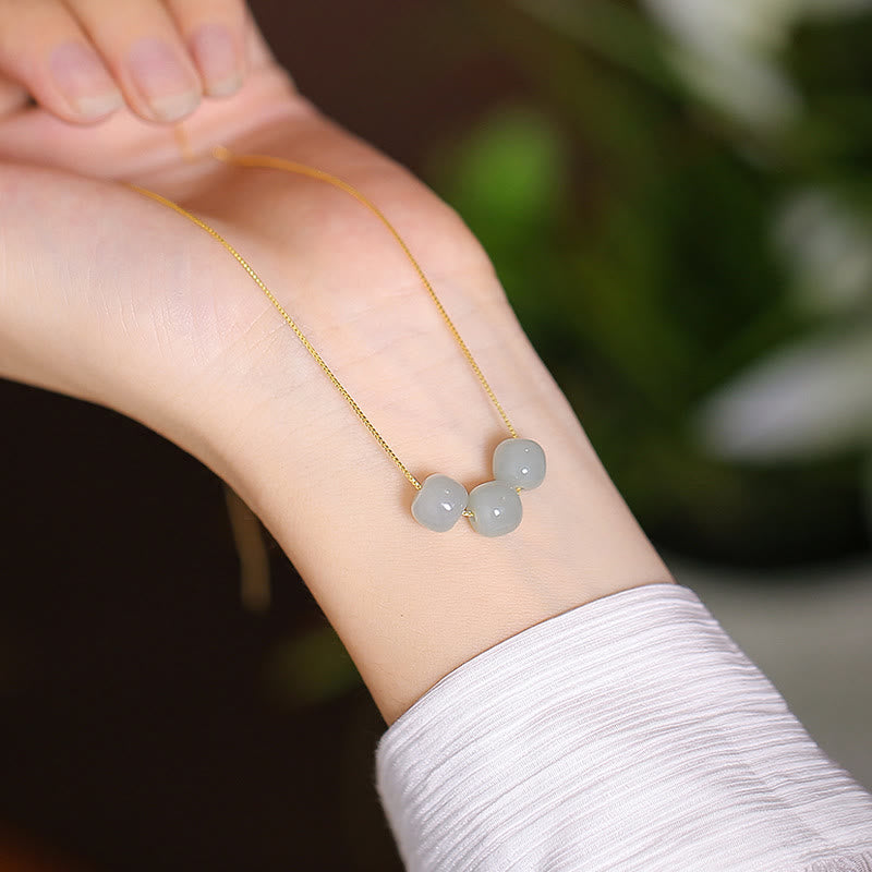 Collar con colgante de mariposa de Buda sonriente de la suerte, Jade cian Natural de Plata de Ley 925 - Tres cuentas de jade hetiano - image 10