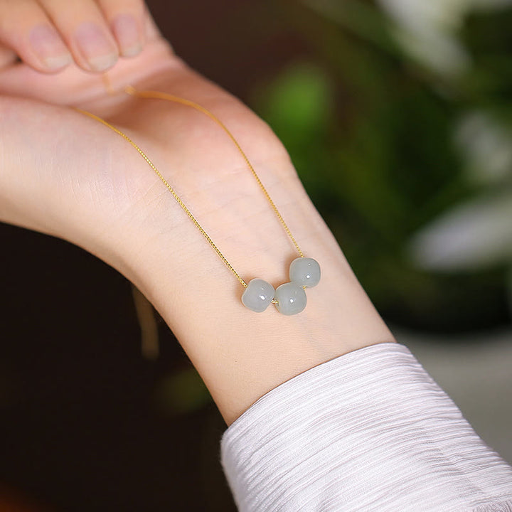 Collar con colgante de mariposa de Buda sonriente de la suerte, Jade cian Natural de Plata de Ley 925 - Tres cuentas de jade hetiano - image 10