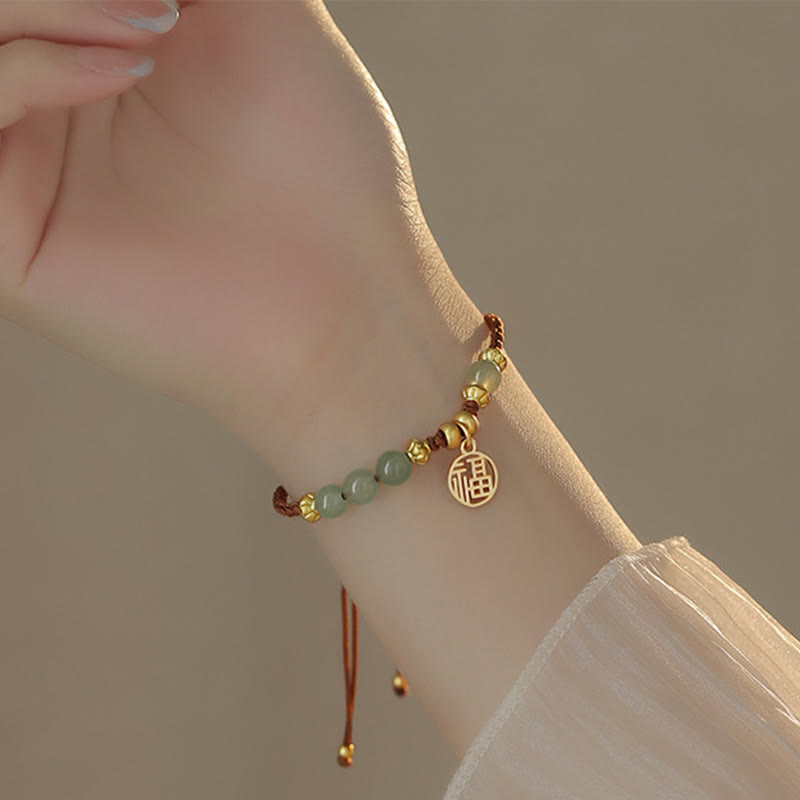 Pulsera de cuerda con Buddha Stones , personaje Fu