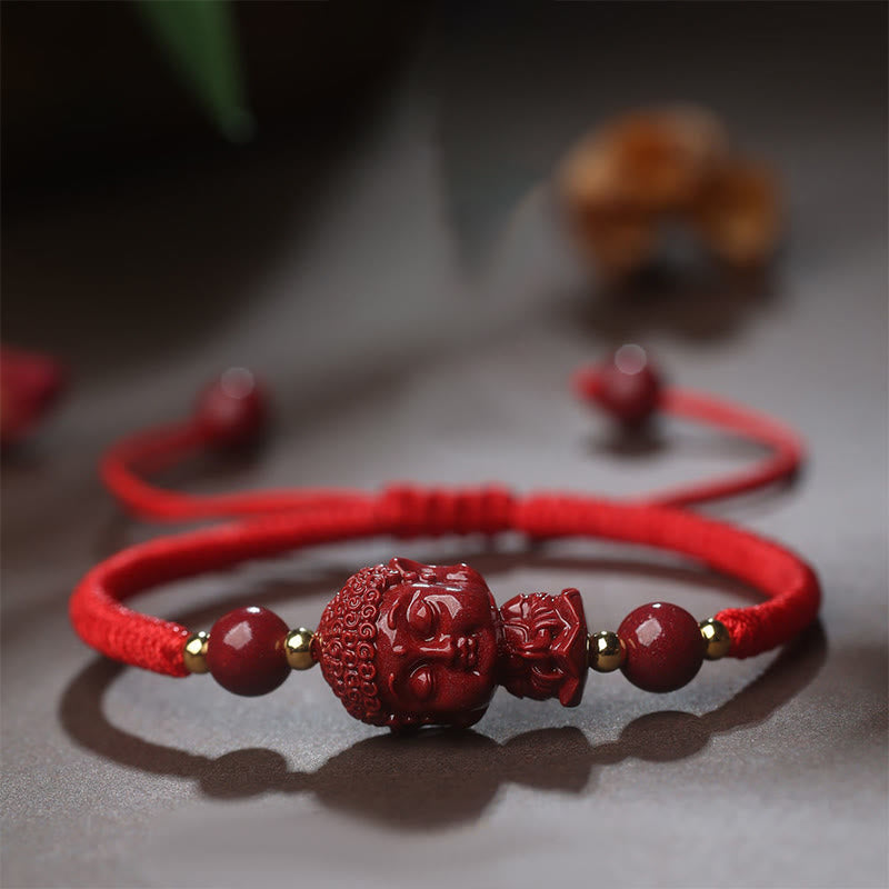 Pulsera de cuerda de bendición con amuleto de cinabrio de Buda natal del zodíaco chino con Buddha Stones