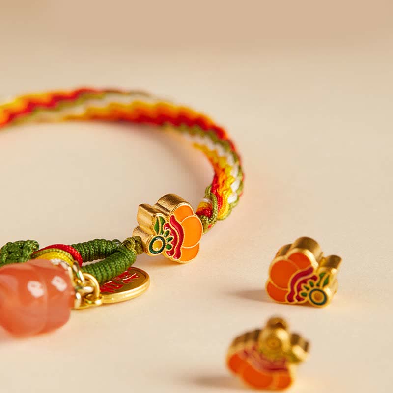 Pulsera de cuerda trenzada con nudo de reencarnación, ágata roja caqui, Buddha Stones