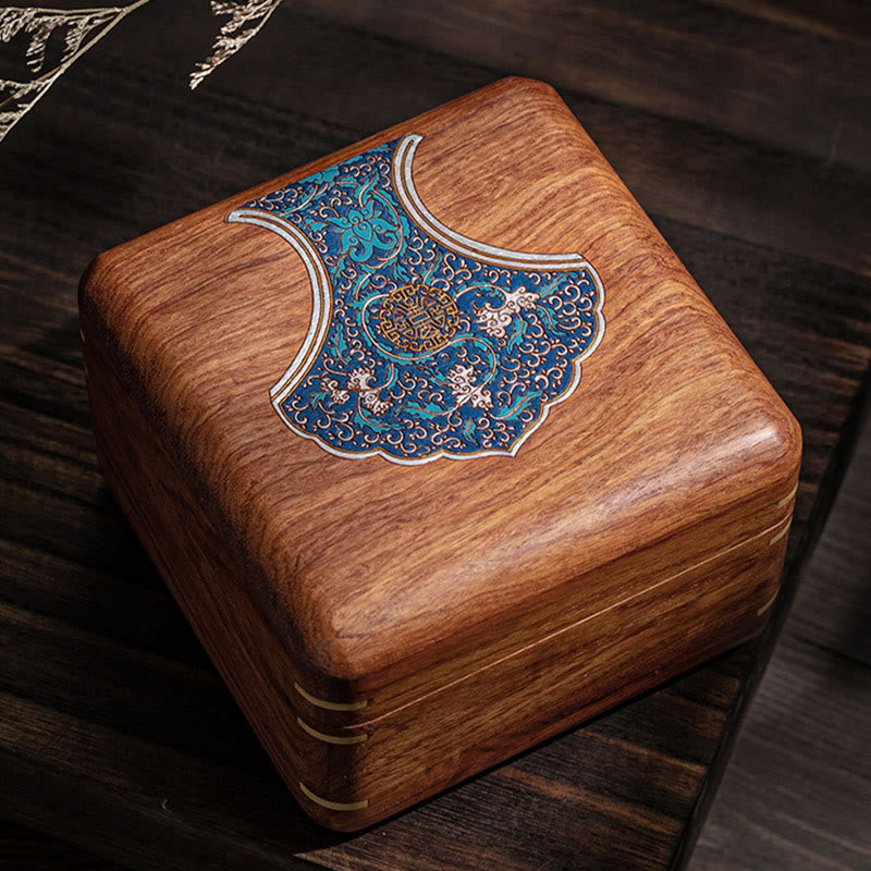 Caja organizadora de regalo de madera, caja de almacenamiento de joyería de palisandro hecha a mano con hoja de flor antigua
