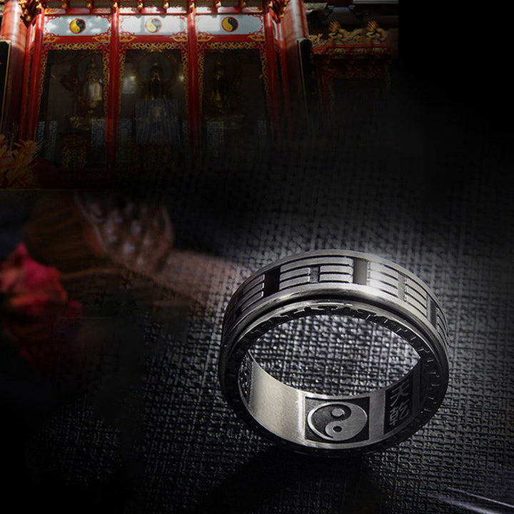 Anillo giratorio de equilibrio de acero titanio Bagua Yin Yang con Buddha Stones