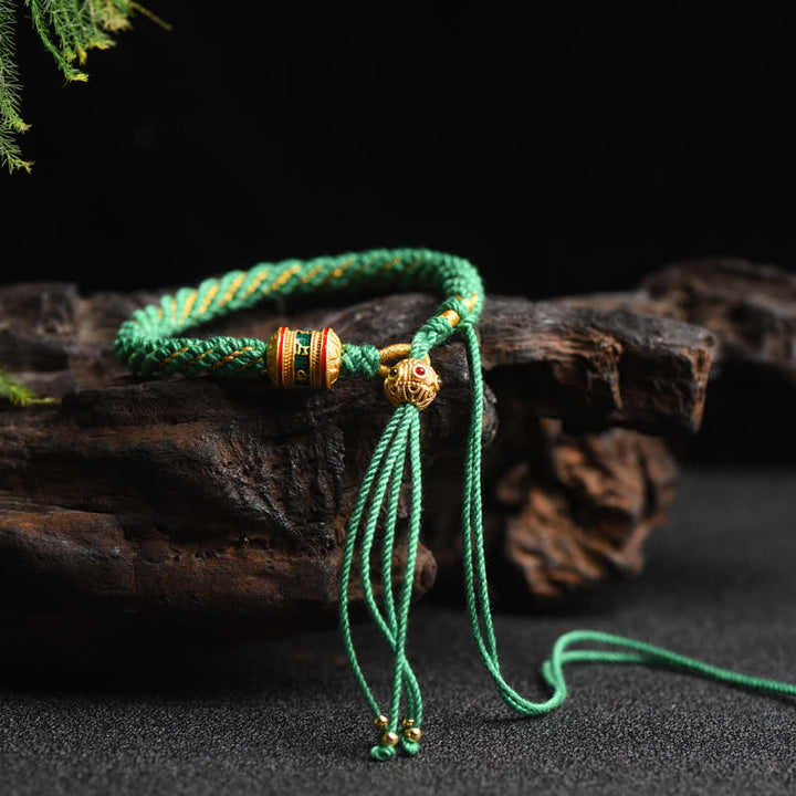 Pulsera de cadena colorida con cuentas de rueda de oración de la suerte hecha a mano tibetana con Buddha Stones