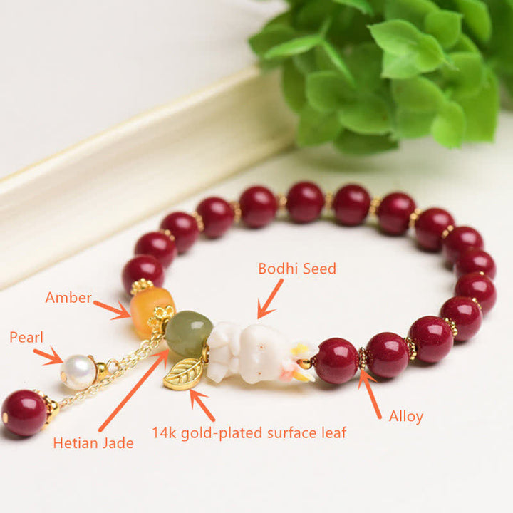 Año del Conejo Cinabrio Hetian Jade Bunny Pulsera de bendición con cuentas