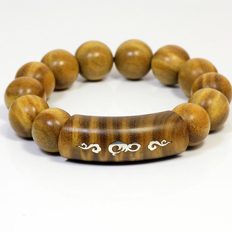 Pulsera de plata de ley 999 con Buddha Stones, sándalo verde, Om Mani Padme Hum, dragón, Fénix, Dharmachakra, con incrustaciones de paz
