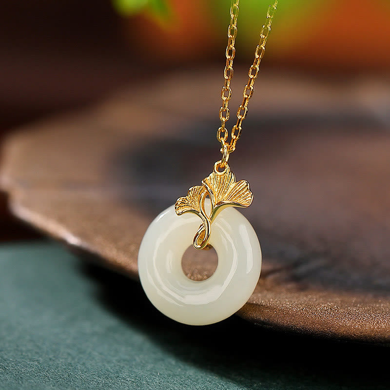 Collar con colgante de plata de ley 925 con Buddha Stones , jade hetiano natural, hoja de Ginkgo, hebilla de la paz, suerte - image 2