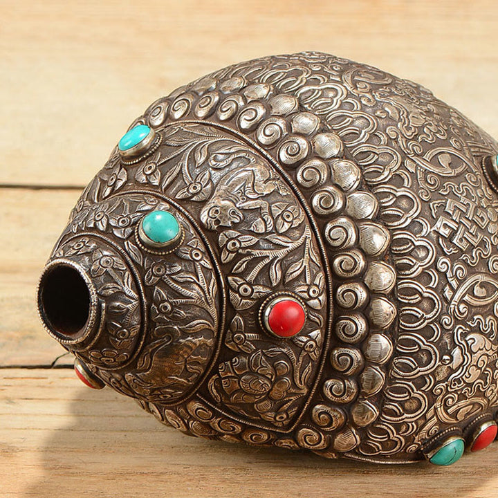 Shankha Natural hecho a mano tibetano grabado ocho símbolos auspiciosos Concha decoración del hogar de la suerte