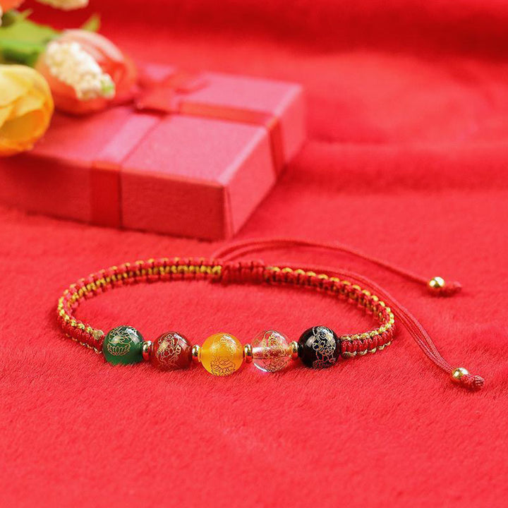 Pulsera trenzada de cuerda de protección hecha a mano con ágata de los dioses de la riqueza de las cinco direcciones de las piedras de Buddha Stones