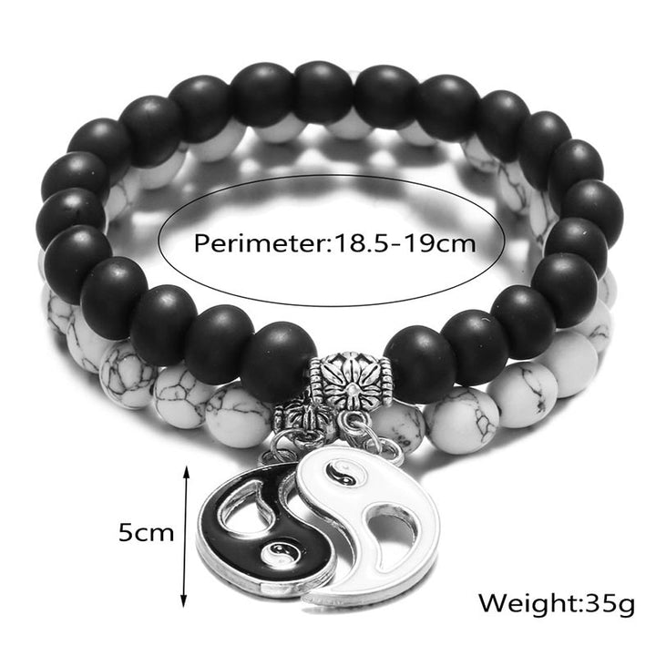 Buddha Stones 2 uds. Pulsera de pareja Yin Yang con cuentas de turquesa blanca y ónix negro Natural