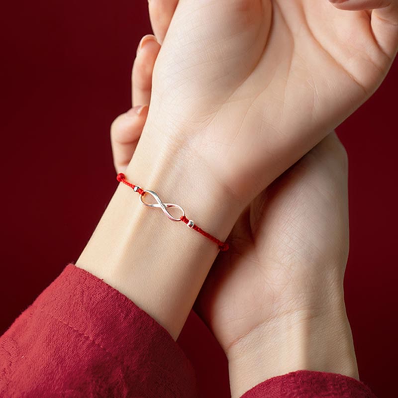 Pulsera tobillera de hilo rojo de la suerte con protección de nudo infinito de plata de ley 925 con Buddha Stones
