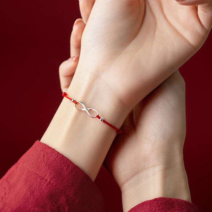 Pulsera tobillera de hilo rojo de la suerte con protección de nudo infinito de plata de ley 925 con Buddha Stones