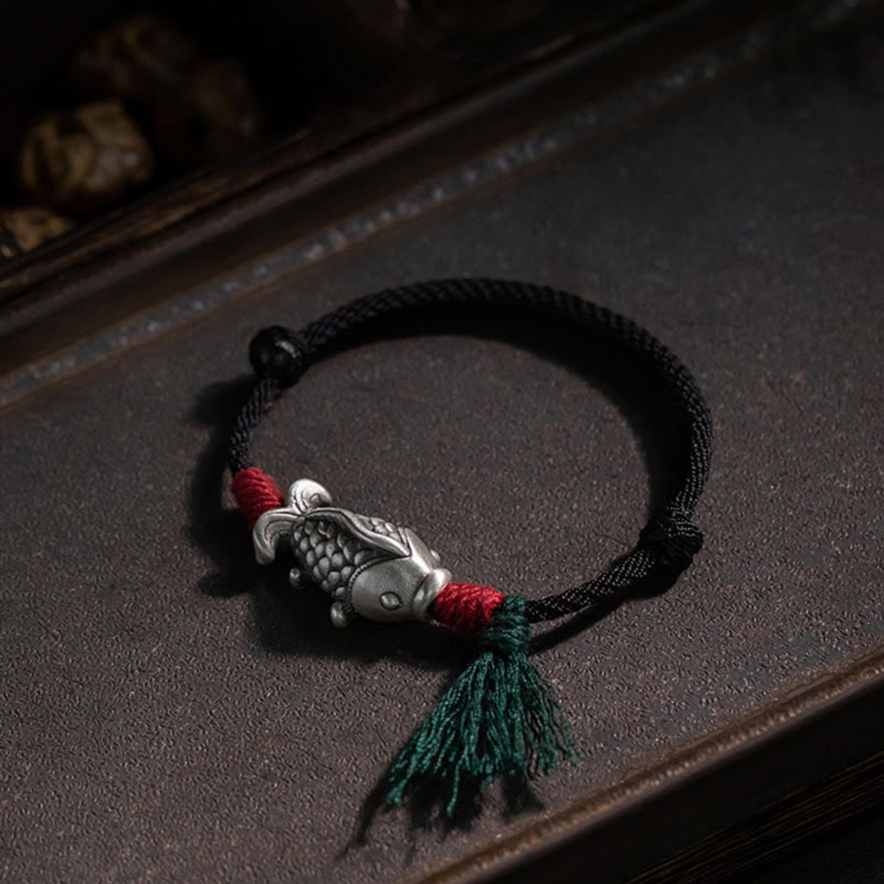 Pulsera trenzada de pez koi de la suerte de plata de ley 925 con Buddha Stones