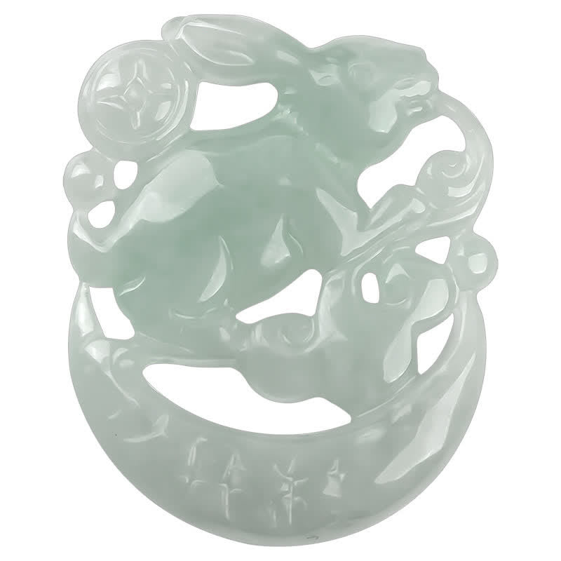 Año del Conejo Colgante de Collar de Protección de Luna Creciente de Jade Blanco