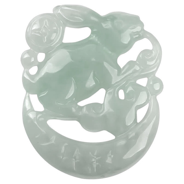 Año del Conejo Colgante de Collar de Protección de Luna Creciente de Jade Blanco