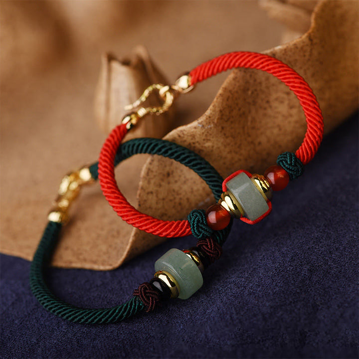 Pulsera de hilo trenzado de la suerte de aventurina verde tibetana con Buddha Stones