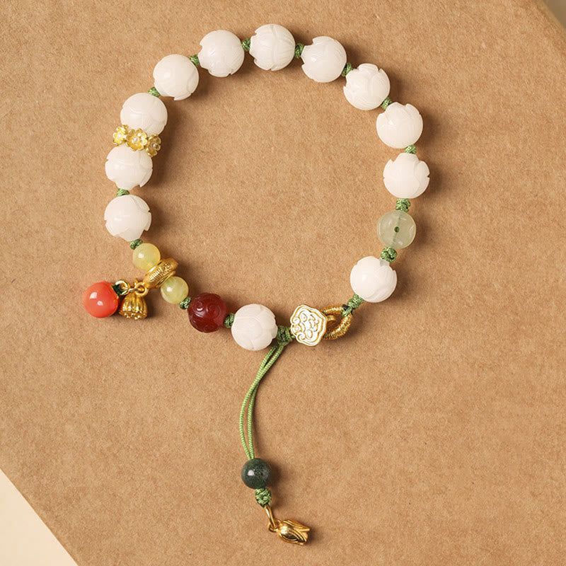 Pulsera de armonía de paz con cuentas de calabaza de loto y semillas de Bodhi naturales de Buddha Stones