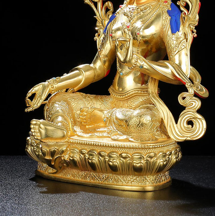 Bodhisattva Tara Verde Protección Cobre Chapado En Oro Estatua Decoración
