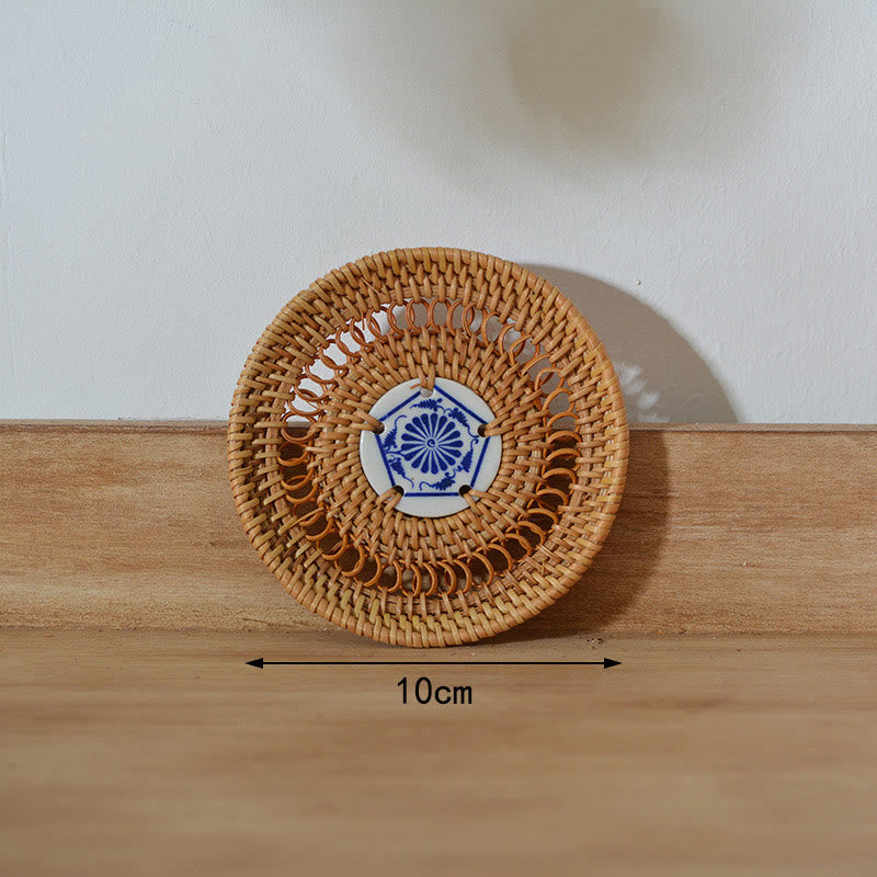 Posavasos de cerámica con estampado de flores, tapete para taza de té - Posavasos de cerámica de 10 cm - image 11