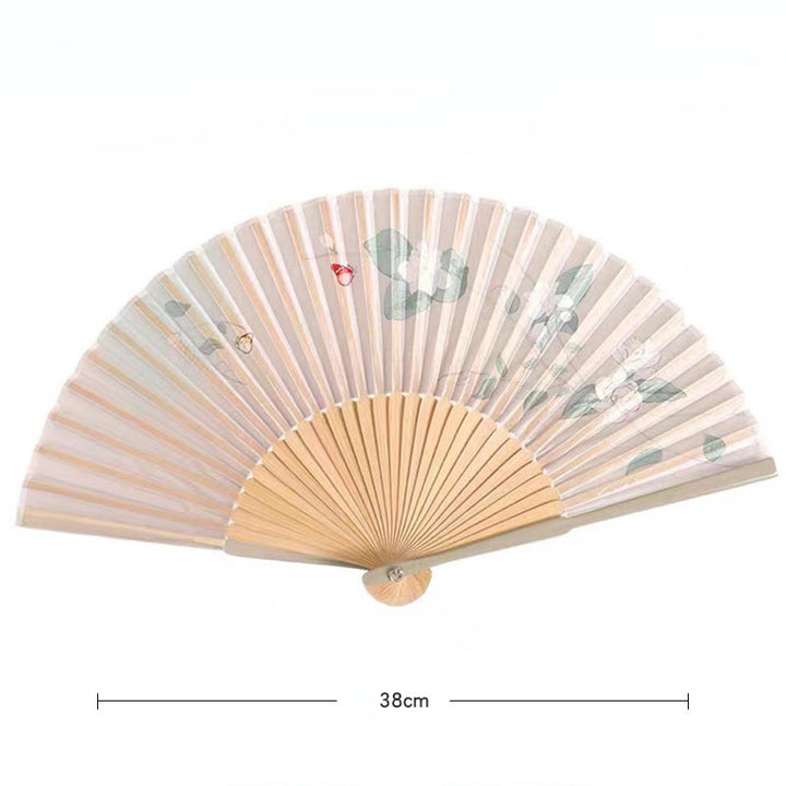 Abanico plegable de bambú de seda de mano con Buddha Stones , loto, flor de Begonia, jazmín, 21cm