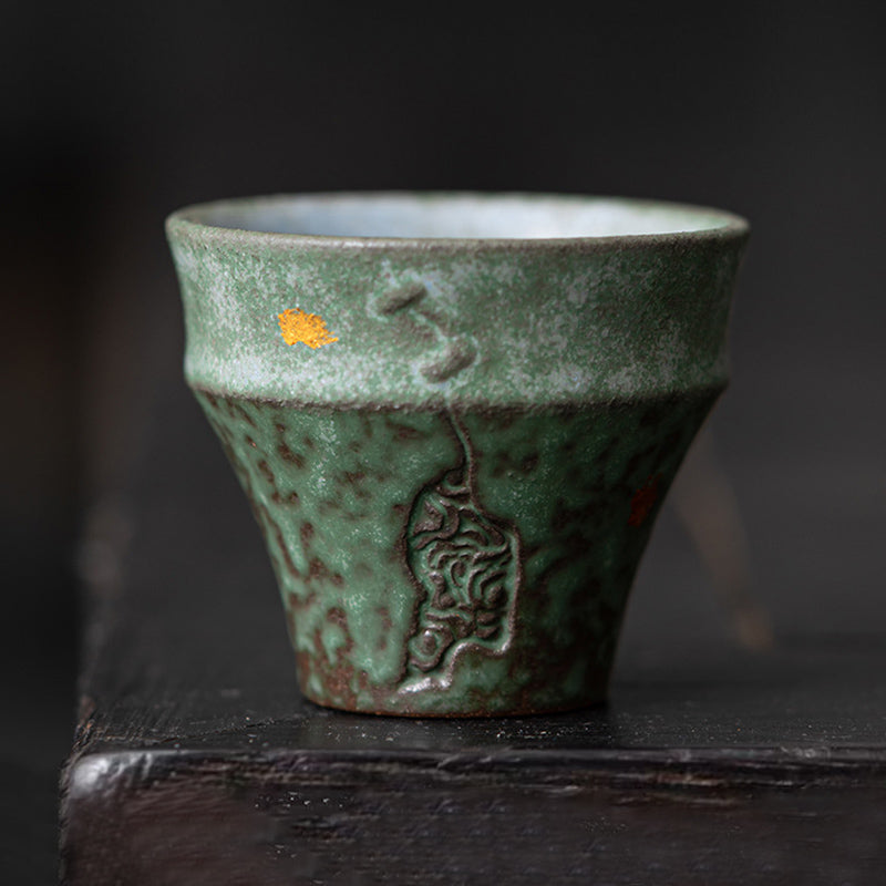 Taza de té de cerámica de estilo vintage pequeña con Buddha Stones, taza de té Kung Fu de 50ml