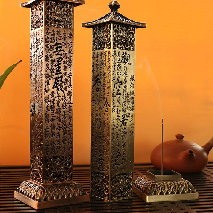 Quemador de incienso de aleación de Sutra de corazón, decoración curativa para el hogar
