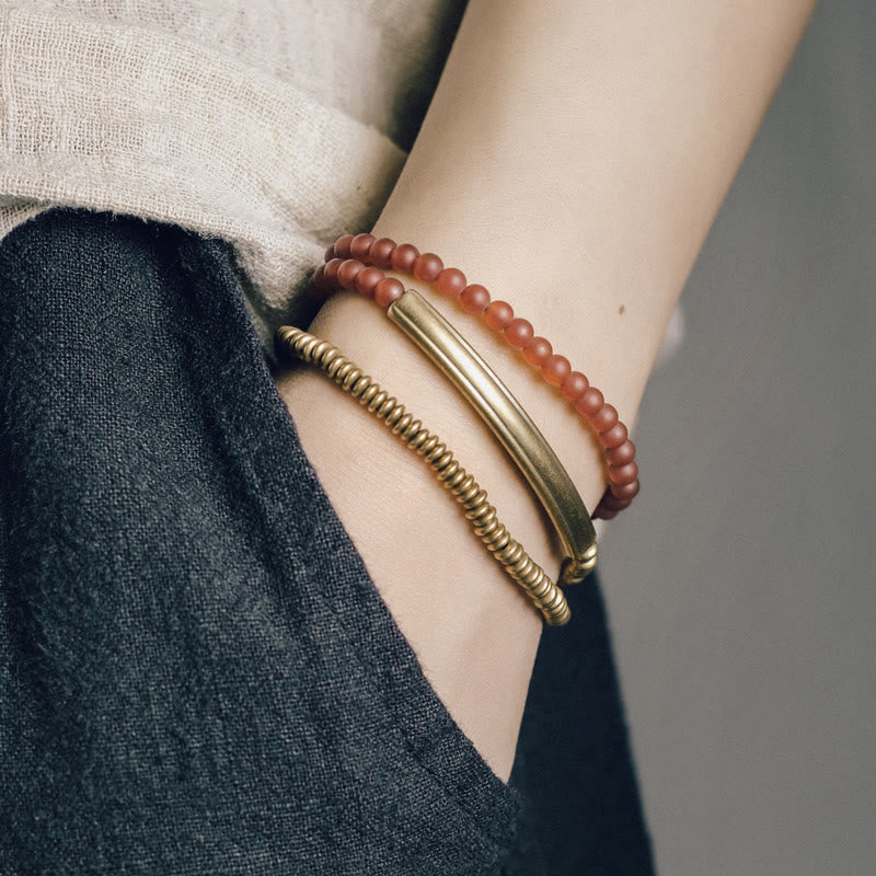 Pulsera tibetana de triple envoltura con protección de cobre y piedra de ágata