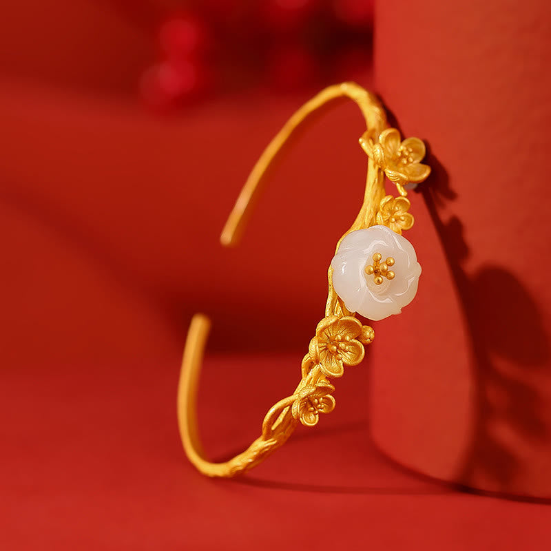 Buddha Stones, Plata de Ley 925 chapada en oro, Jade hetiano, flor de ciruelo, collar de la suerte, colgante, pulsera, anillo