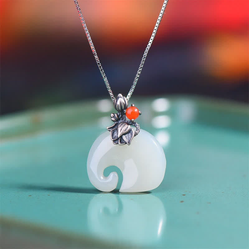 Colgante de collar de protección de loto de elefante de jade blanco - image 2