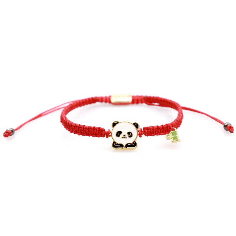 Pulsera de hilo rojo de la suerte de bambú Panda hecha a mano tibetana con Buddha Stones