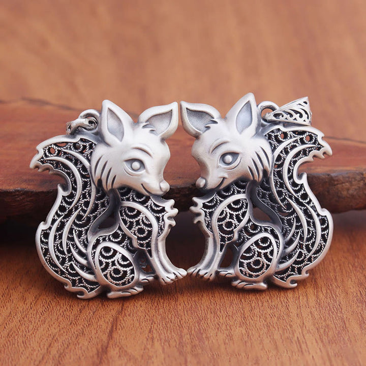 Collar de bendición de dos caras con diseño de zorro de plata de ley 999 con Buddha Stones del Tíbet